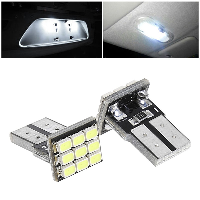 Bộ 2 đèn LED T10 194 168 W5W 9 SMD 3528 trang trí nội thất xe hơi