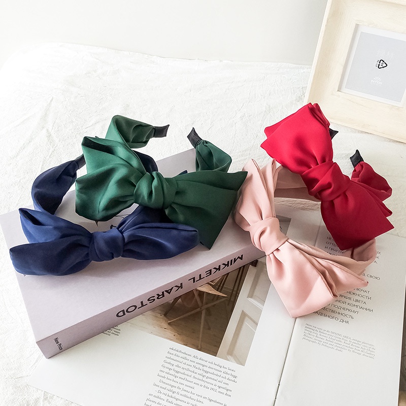 Cài tóc bằng vải lụa satin bản rộng hai lớp phong cách Hàn Quốc đơn giản thời trang cho nữ