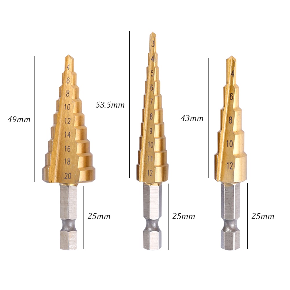 Bộ Mũi Khoan Điện Lục Giác Mạ Titan 3-12 / 4-12 / 4-20mm