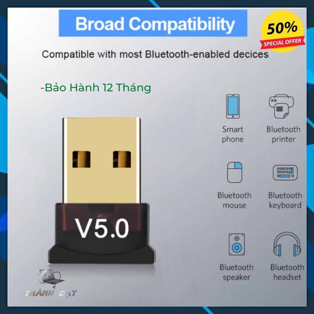 USB Bluetooth 5.0 cho PC -USB Bluetooth Máy tính kết nối 20m V5.0 [TIỆN DỤNG]