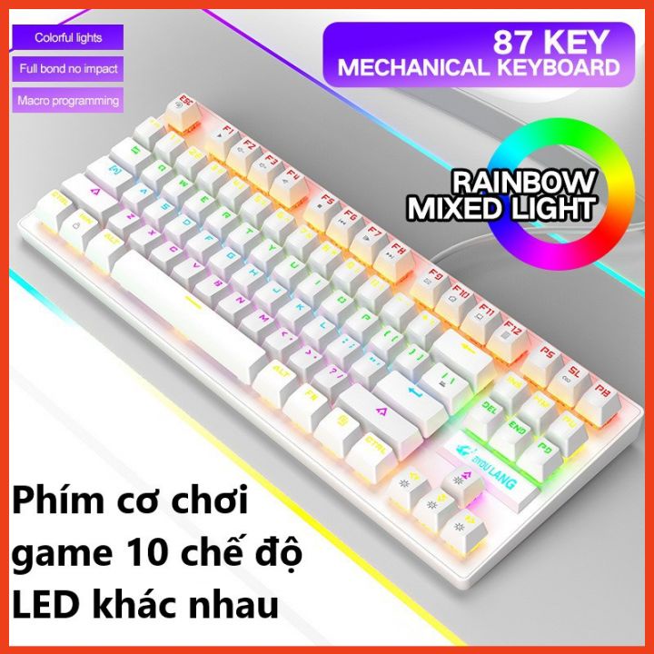 Bàn Phím Cơ Blue Switch Gaming LED RGB 10 Chế Độ, Bàn Phím Máy Tính K2 Có Dây Laptop