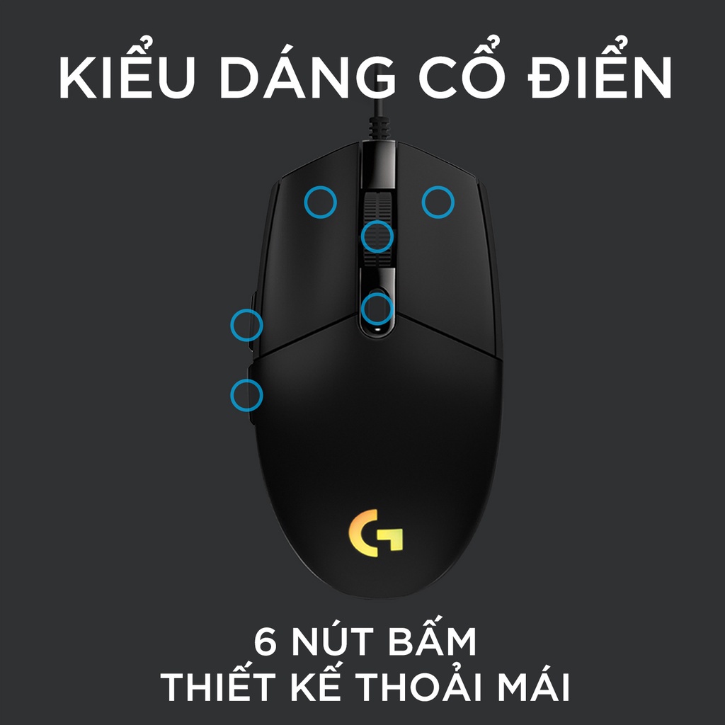 Chuột game có dây Logitech G102 Lightsync - Tùy chỉnh RGB, 6 nút lập trình, nhẹ, 8000 DPI, cảm biến chuyên game