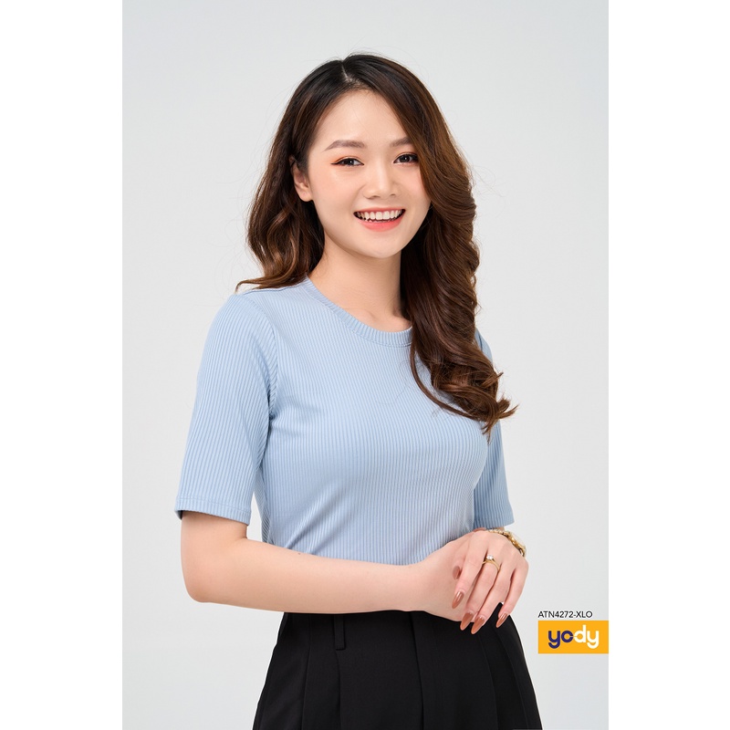 Áo thun nữ YODY cổ tròn tay lỡ màu chuẩn co giãn mềm mại ATN4272