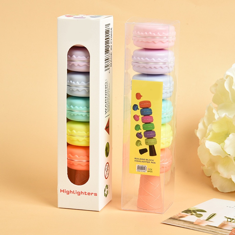 Set 6 Bút Dạ Quang Hình Bánh Macaron