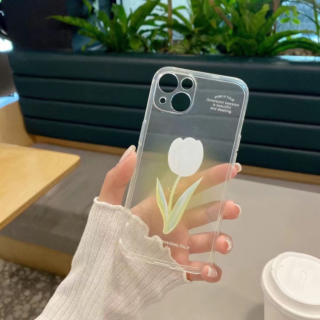 Ốp Điện Thoại Silicon Trong Suốt Họa Tiết Hoa tulip Xinh Xắn Cho iPhone 13 12 11 Pro Xs Max X Xr 6s 7 8 Plus SE