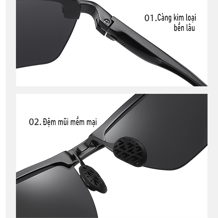 Mắt kính nam thời trang 2021, Kính râm nam Hàn Quốc gọng kim loại phân cực màu nâu, xám, đen_MS38 | BigBuy360 - bigbuy360.vn