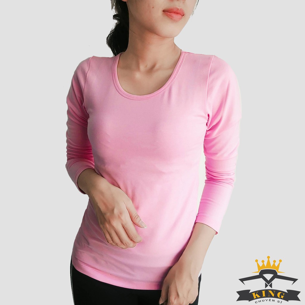 Ao thun tay dài nữ - áo phông dài tay nữ cổ tròn, màu đen, trắng TINYKING W05