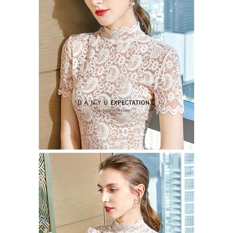 Phiên Bản Rộng Size Lớn 4XL Ren Top Nữ Mùa Hè 2021 Hợp Thời Trang Phong Cách Phương Tây Áo Thun Nửa Tay Gợi Cảm Bên Trong Rỗng Sóng Cạnh Đáy Áo Sơ Mi