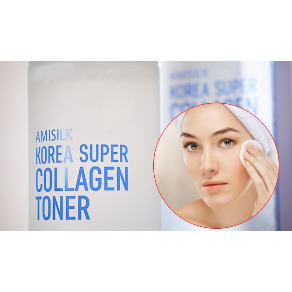 Nước hoa hồng, toner cân bằng da, se khít lỗ chân lông, dưỡng ẩm Amisilk Korea Super Collagen Toner Hàn Quốc 150ml