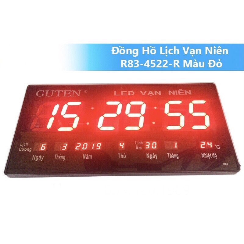 [ Hàng loại 1 ] Đồng Hồ Led Vạn Niên Guten R83 Treo Tường Chữ Đỏ