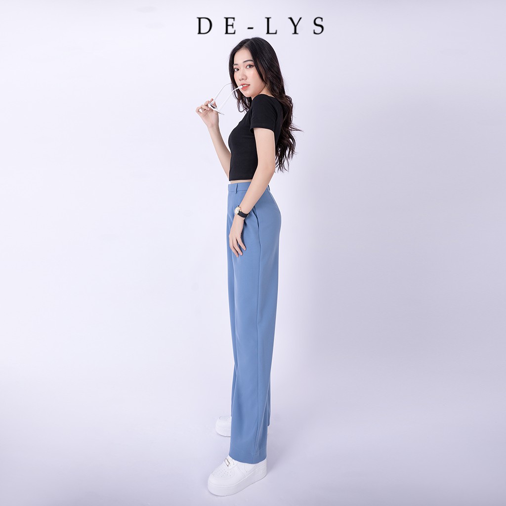 Quần ống rộng nữ lưng cao Delys quần suông xanh đá vải tuyết mưa cao cấp