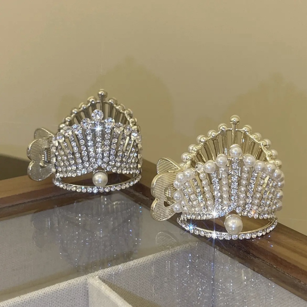 Kẹp Tóc Hình Vương Miện Đính Ngọc Trai Thời Trang Hàn Quốc Cho Nữ