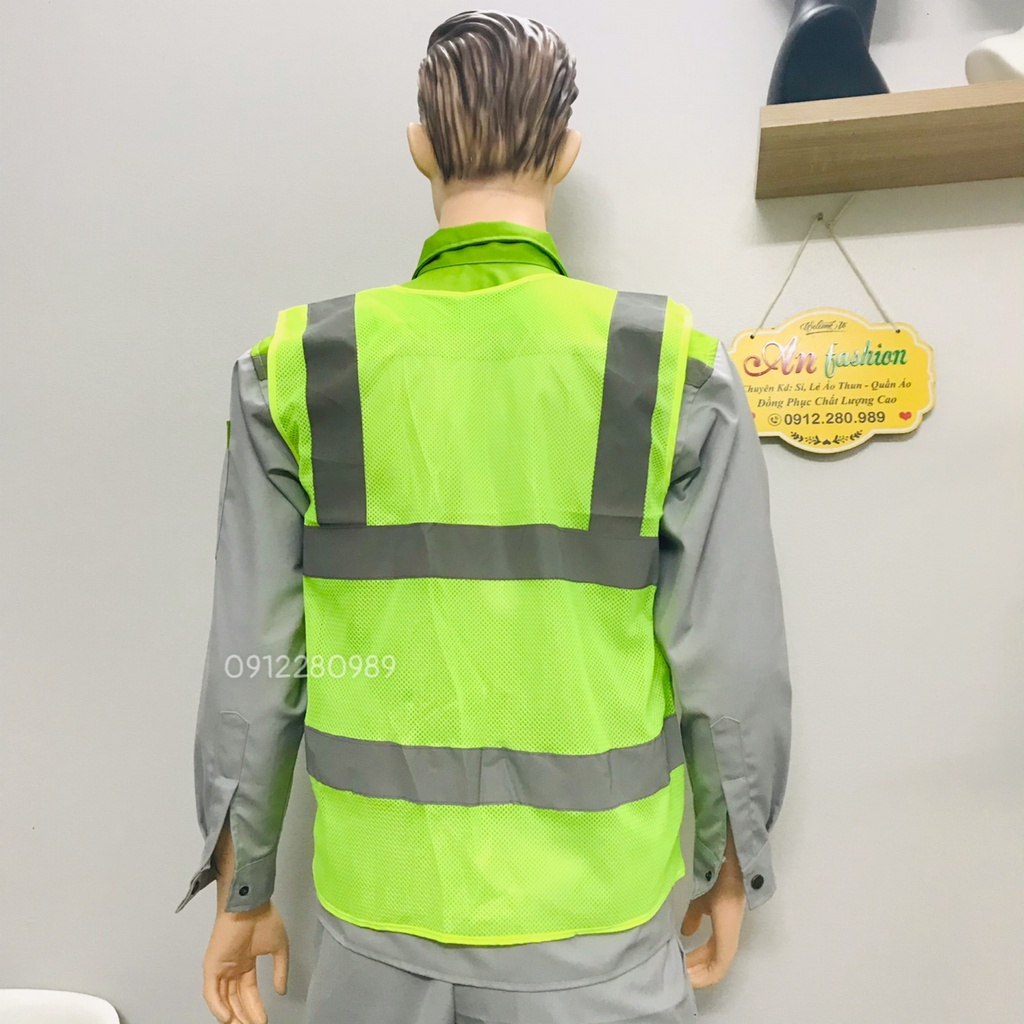 Áo ghi lê bảo hộ lao động gắn phản quang vải lưới thoáng mát - Áo kỹ thuật _ Hình chụp thật