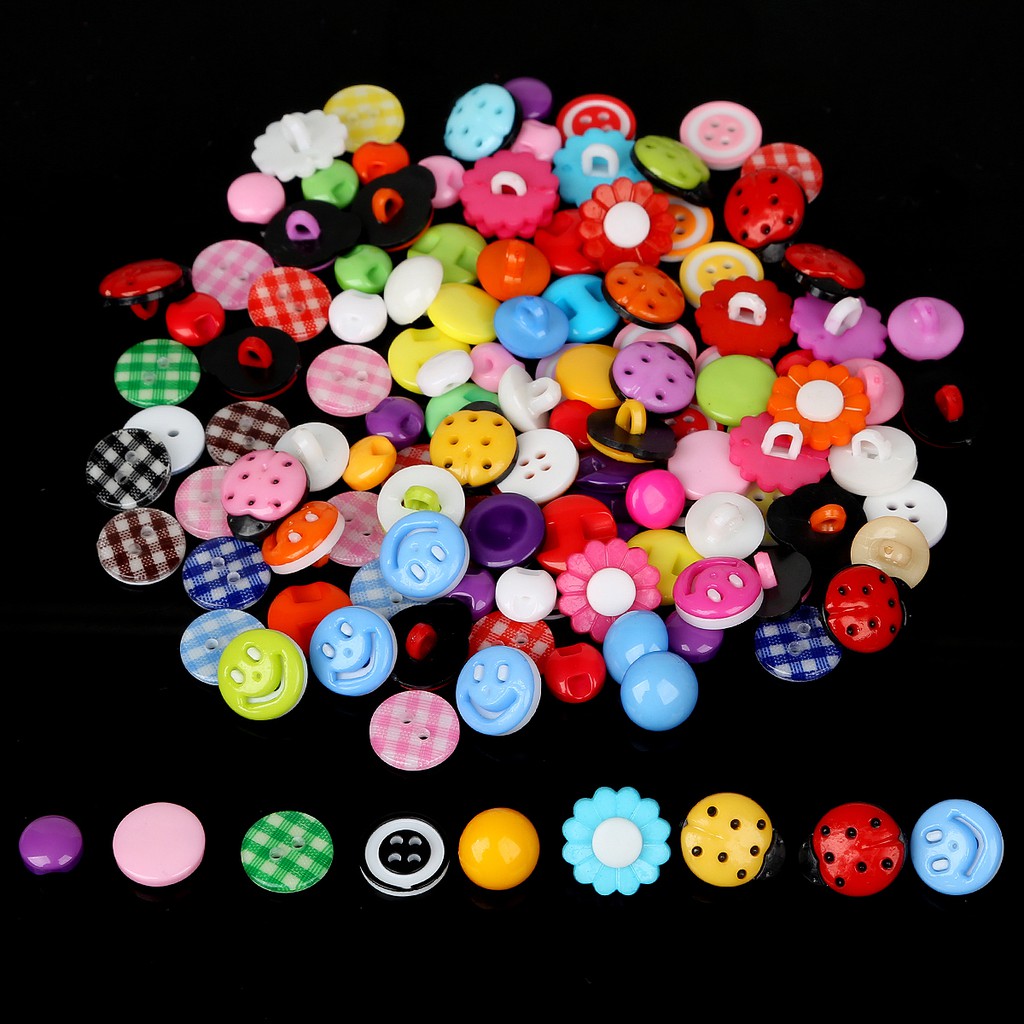 Set 50 Nút Nhựa Hình Hoa Nhiều Màu Sắc