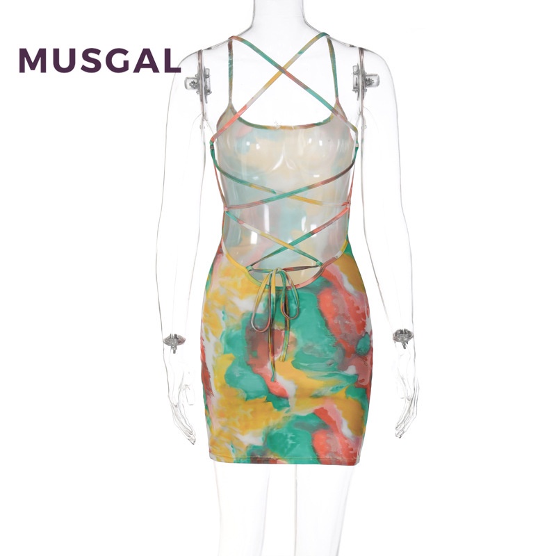 Musgal women mini dress thời trang in nhiều màu sexy backless slim fit casual badycon dresses