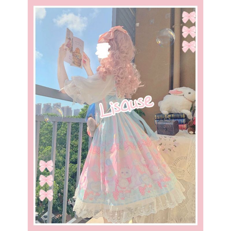 [Order] Váy đầm 2 dây Công chúa Lolita màu pastel hồng - xanh loại đẹp.