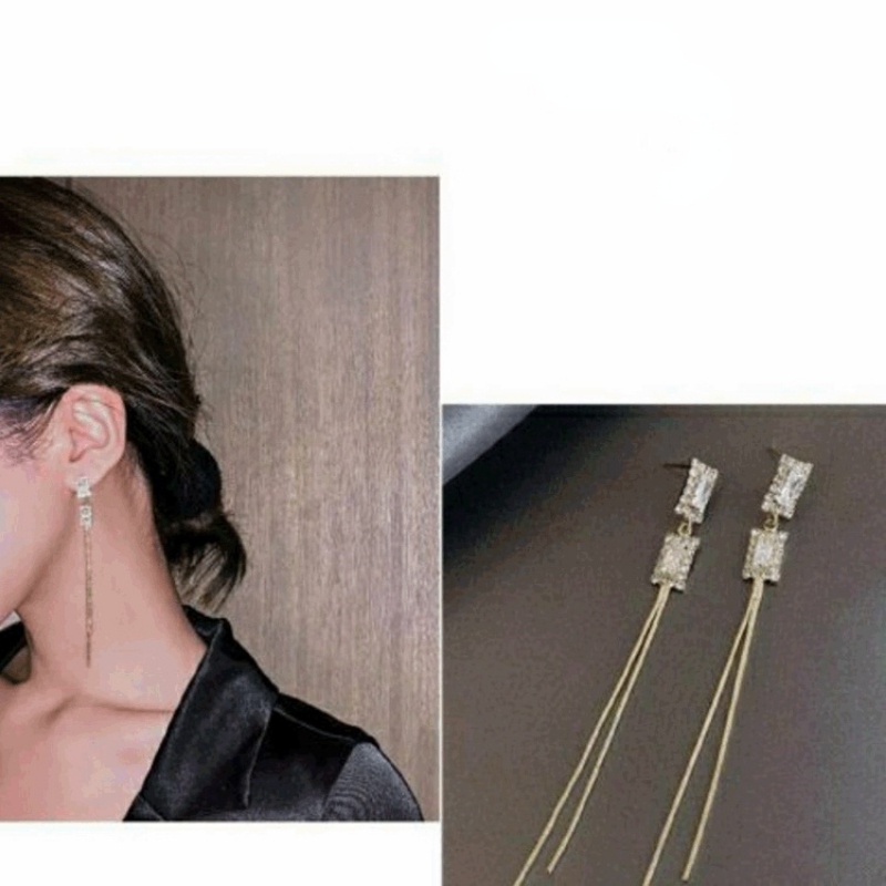 Bông Tai Hình Chữ Nhật Đính Đá Zircon Thanh Lịch