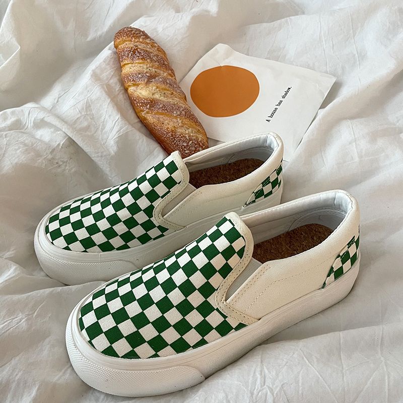 Giày slip on caro đế dày 4cm, có ảnh thật
