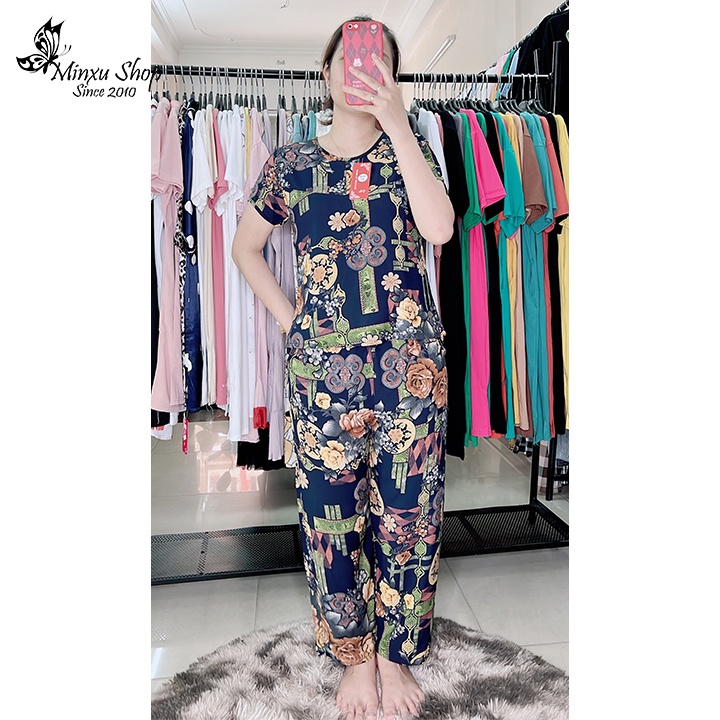 Bộ mặc nhà trung niên vải lanh quần dài áo ngắn tay QUÀ TẶNG BÀ TẶNG MẸ Minxu shop GE