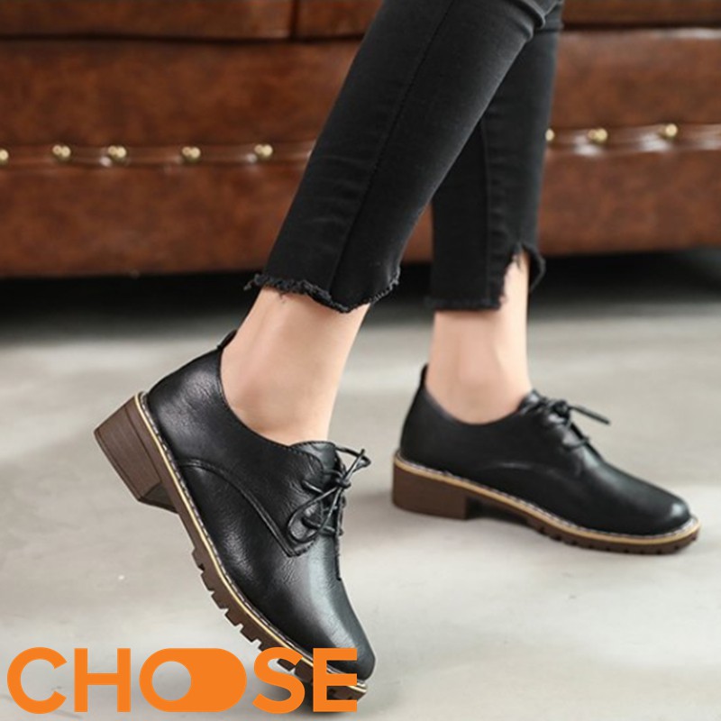 Giày Nữ OXFORD Mọi Gót Cao Choose Cột Dây Viền Đá Lấp Lánh Mẫu Hot 2018-2019 G23K5