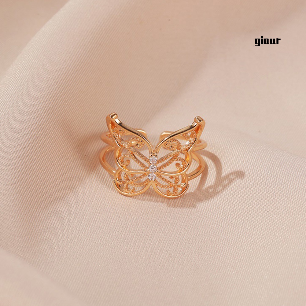Nhẫn Hở Bản Rộng Đính Đá Hình Bướm Thời Trang Cho Nữ
