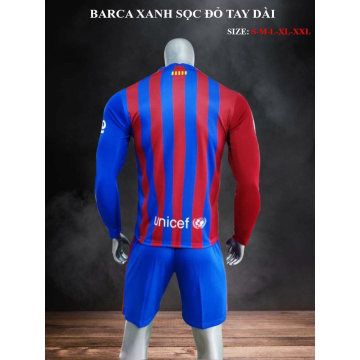 Áo Đấu Barca 2021-22 Màu Xanh Sọc Đỏ Tay Dài