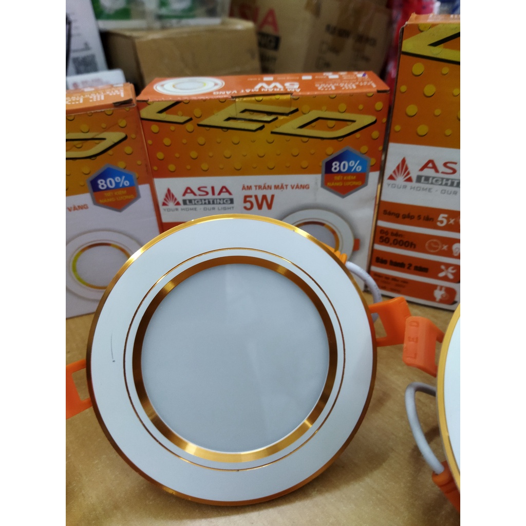 Đèn led âm trần 5W,7w,9w viền Vàng đế đúc Asia cam kết hàng chính hãng bảo hành 2 năm