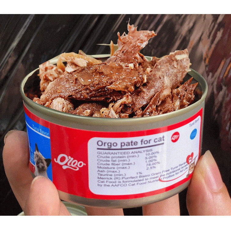 Pate Orgo Lon lớn 170gr tiết kiệm Pate cho mèo Thức ăn ướt dạng mảnh đóng hộp cho mèo thức ăn mèo dạng sốt