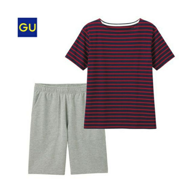 Bộ quần áo cotton nam kẻ ngang của GU - Nhật