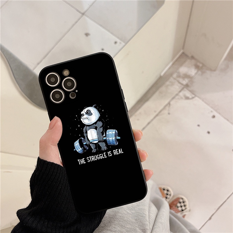 Ốp lưng iphone Gấu trúc cử tạ ốp bảo vệ camera vuông cạnh đủ mã 6 đến 11 12 13 promax tr1042