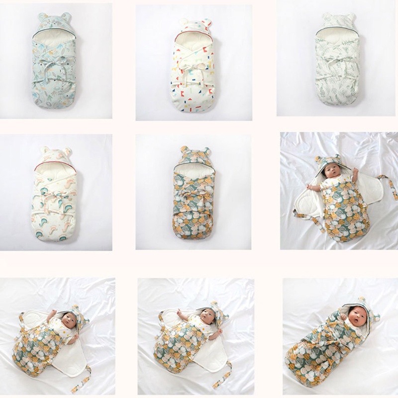 Túi ngủ cotton có mũ trùm đầu giữ ấm cho bé sơ sinh S/M 0-6 tháng