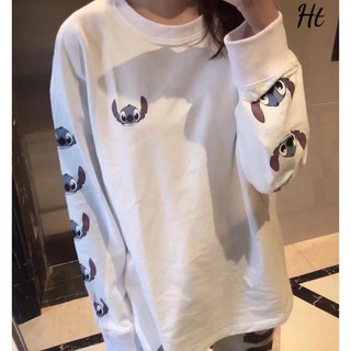 Áo thun dài tay in stich cún tai thỏ in dọc tay