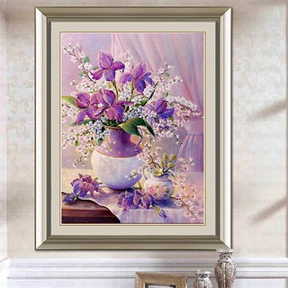 Bộ tranh đính đá hình lọ hoa màu tím tinh tế DIY