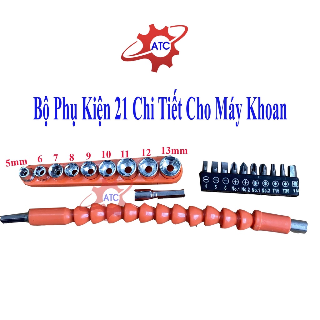 Bộ 21 Chi tiết Mũi Bắn Vít, Đầu Khẩu dùng cho máy khoan
