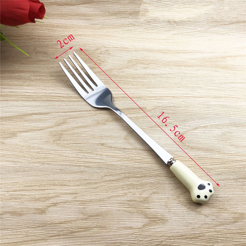 Muỗng cà phê/ nĩa trái cây bằng thép không gỉ kiểu dấu chân mèo dễ thương