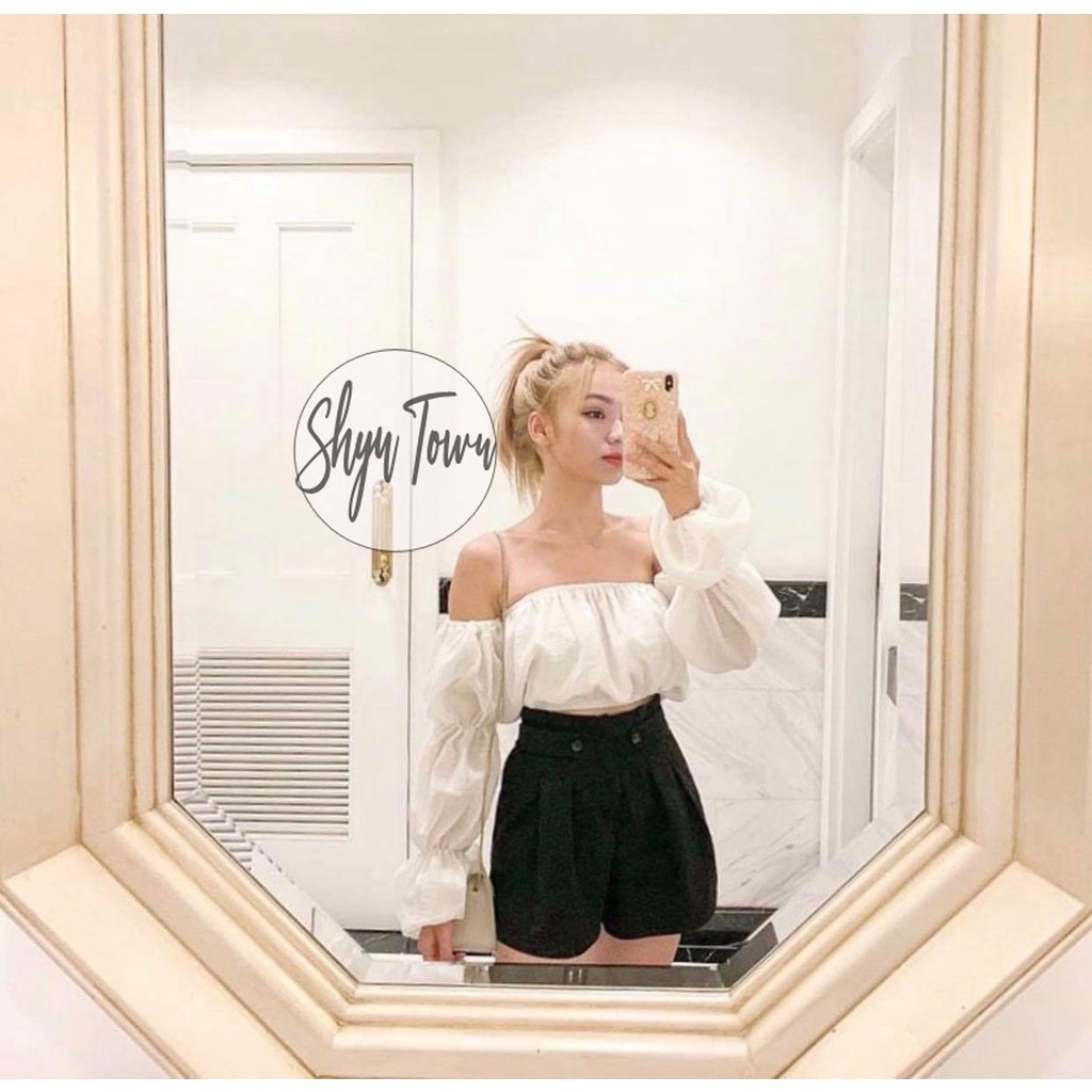 Áo trễ vai croptop tay bồng tiểu thư, Áo hở vai gợi cảm 2 màu trắng/đen - ShynCloseto