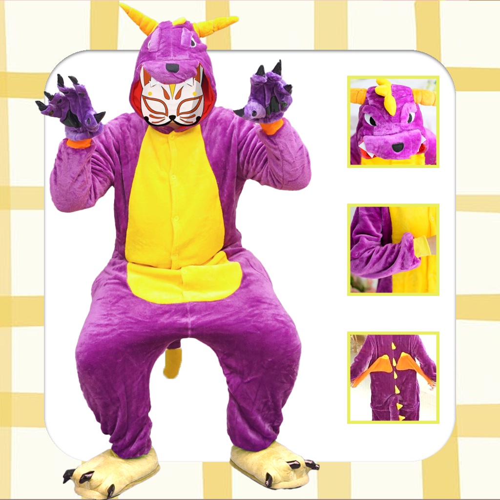 Bộ Khủng Long Tím Người Lớn Chất Nhung Mịn [Hàng Sẵn]