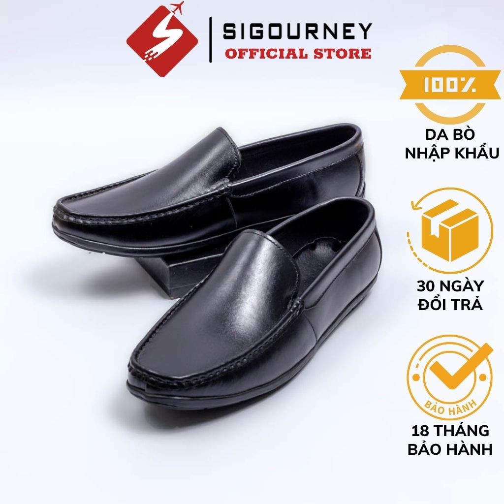 Giày lười nam da bò dành cho giới công sở SIGOURNEY màu đen SIG-08 BẢO HÀNH 18 THÁNG