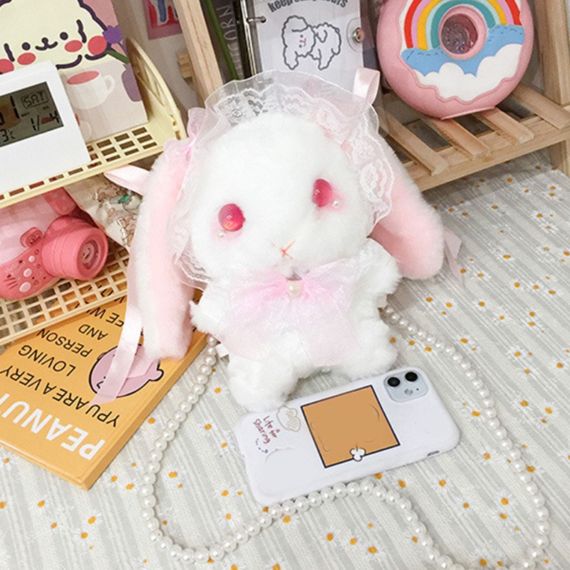 Túi Đeo Chéo Hình Thỏ Hoạt Hình Nhồi Bông Phong Cách Lolita