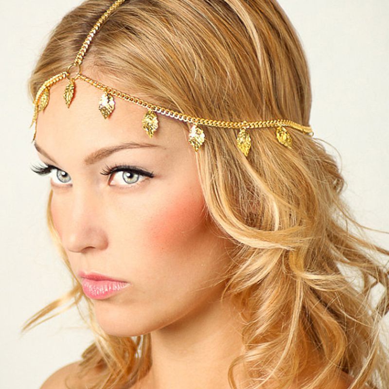 Youyo Băng Đô Dây Xích Bằng Hợp Kim Kim Kim Loại Hình Lá Vàng Bohemia Vintage Cho Nữ