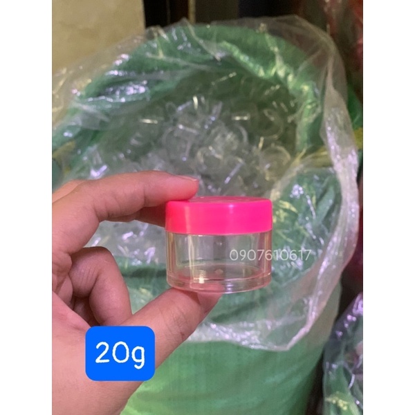 Hủ nhựa mica 20g có nắp lót, dùng để chiết mỹ phẩm nắp hồng &amp; trắng