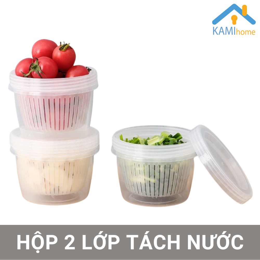 Hộp nhựa bảo quản thực phẩm 2 lớp tách nước tăng thời gian bảo quản trong tủ lạnh mã 20105