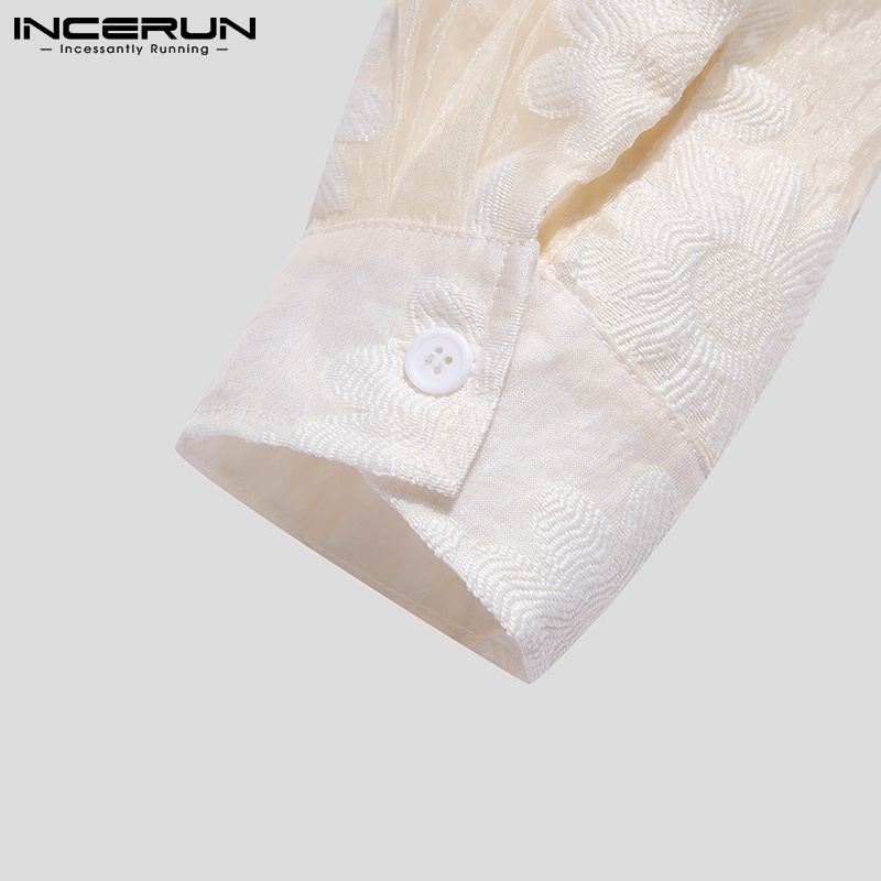 Áo sơ mi INCERUN tay dài thoáng khí thêu hoa nhìn thấu thời trang cho nam