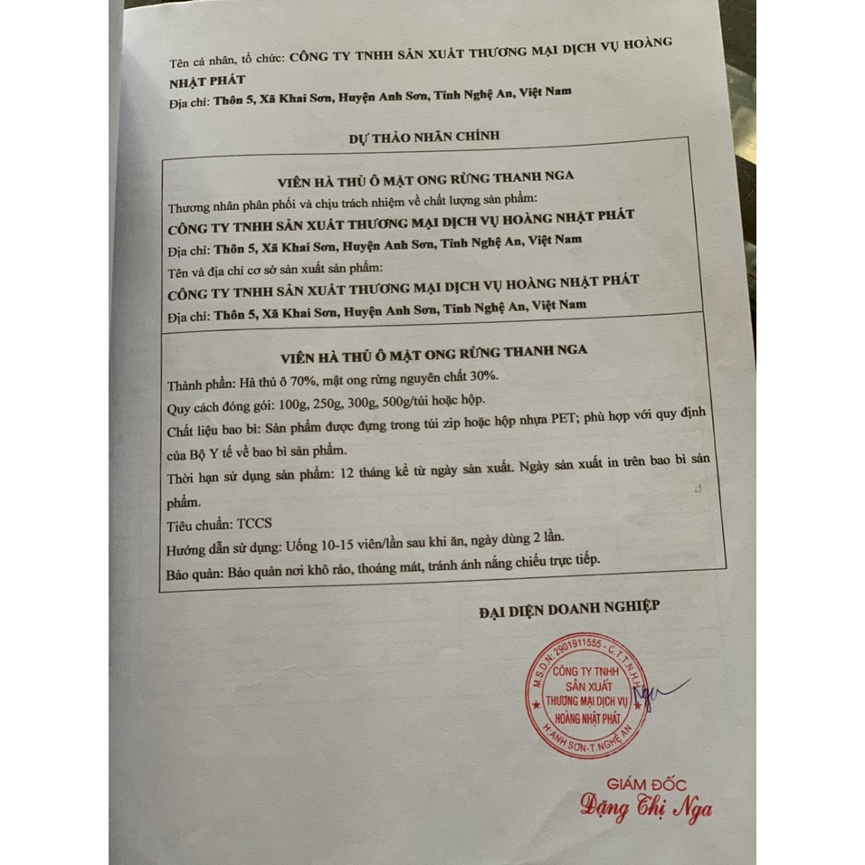 Viên Hà thủ ô mật ong rừng Thanh Nga sản phẩm có giấy ATTP