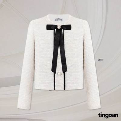 TINGOAN® - Áo khoác tweed trắng viền tua rua cổ FORGET ME NOT JACKET/WH