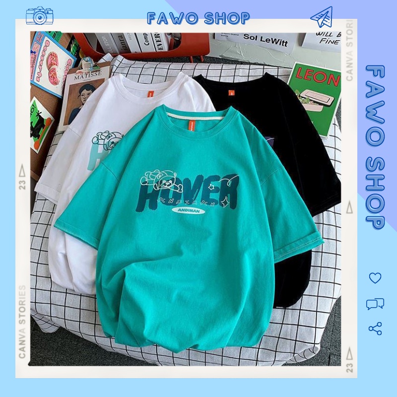 Áo thun Unisex form rộng tay lỡ, Áo phông nam nữ cotton thấm hút, dày dặn mềm mịn họa tiết HOVER