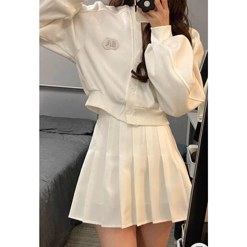 Set váy áo crotop mix áo khoác cadigan mỏng