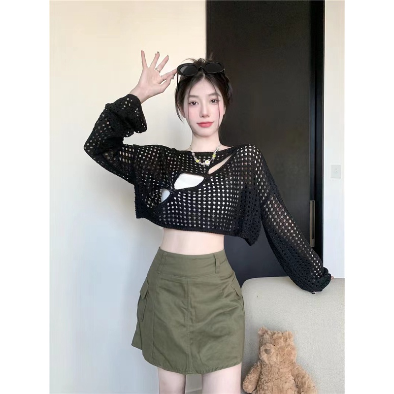 Áo Dệt Kim Tay Dài Dáng Rộng Thời Trang Hàn Quốc Quyến Rũ Cho Nữ