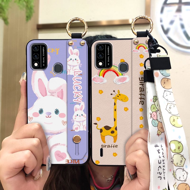 Ốp điện thoại mềm chống sốc chống bụi chống va đập có giá đỡ và dây đeo cổ tay cho Itel A48