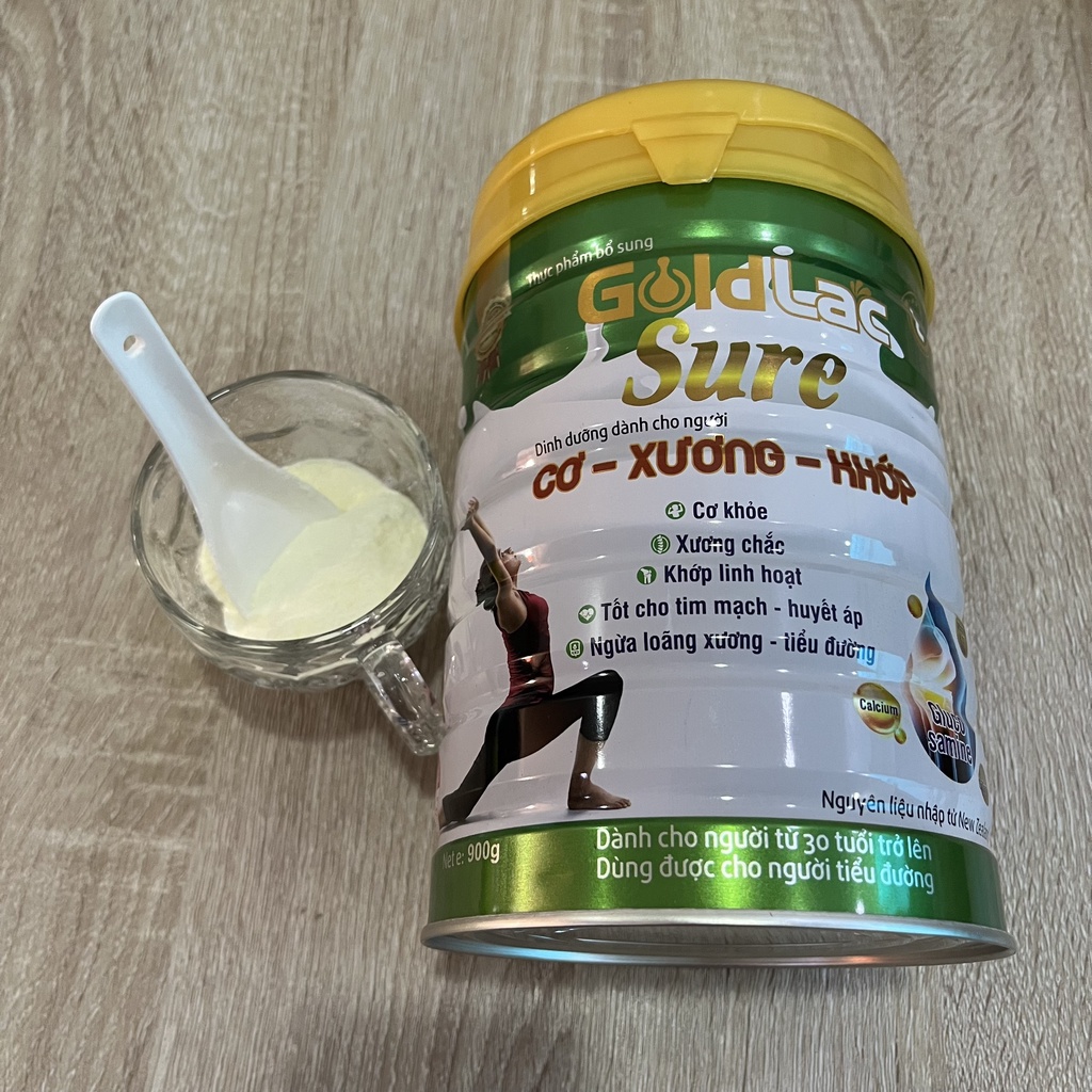 Sữa cho người già Goldlac Sure 900g - Sữa CƠ XƯƠNG KHỚP ngừa loãng xương, tiểu đường cho người già, đau xương khớp